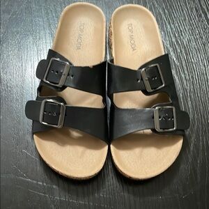 TOP Moda Black and Cream Sandals with Adjustable Straps